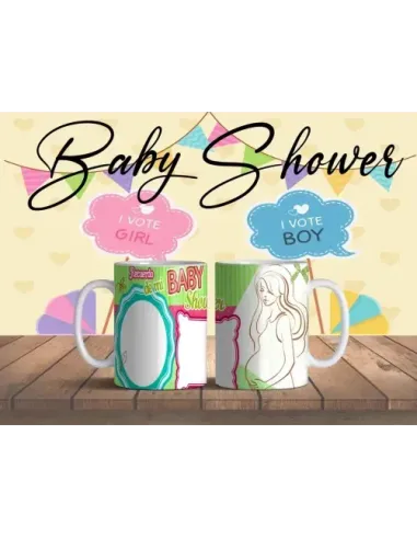 Taza personalizada con dos fotos (ecografía y padres) para recordar tu Baby Shower de forma única.