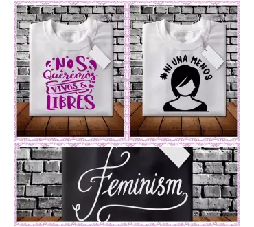 Diseño con ilustraciones feministas y frases inspiradoras.