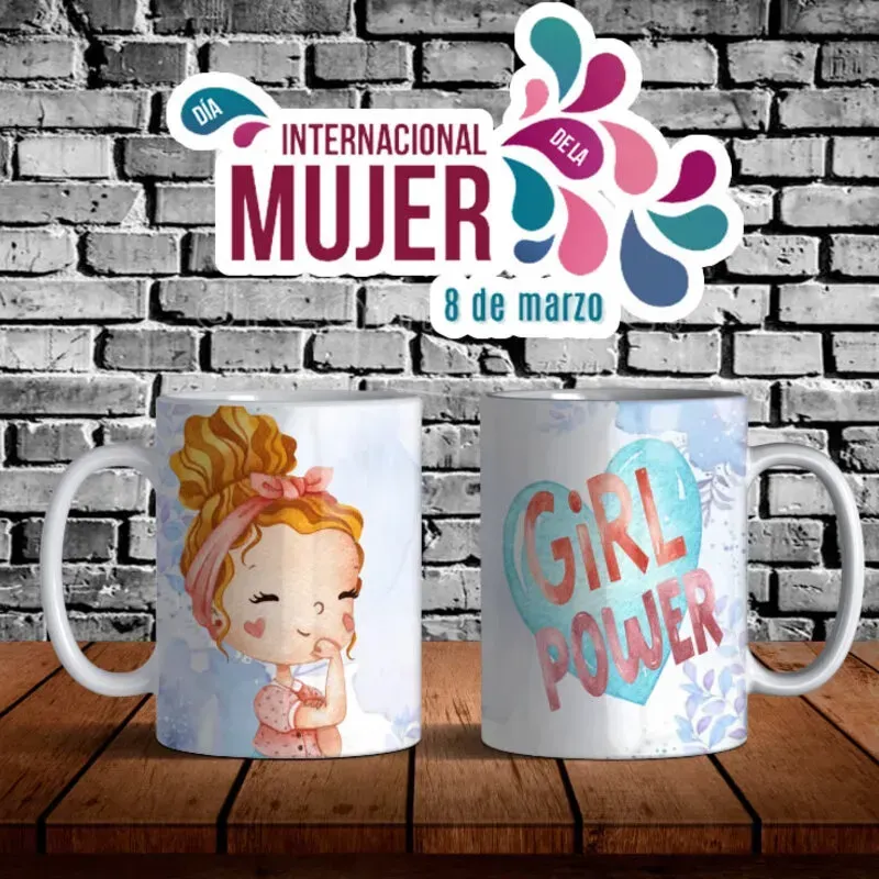 Taza con el diseño "Girl Power" en primer plano, destacando el mensaje de empoderamiento femenino.