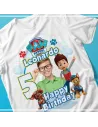 Camiseta Paw Patrol personalizada con foto y nombre.