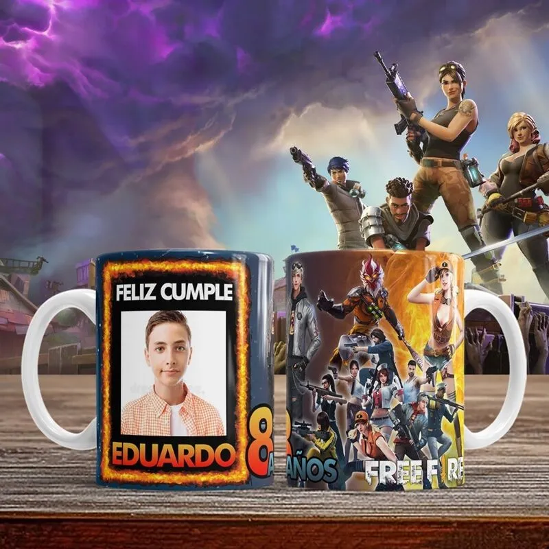 Personaliza tu taza Free Fire con tu foto y nombre.