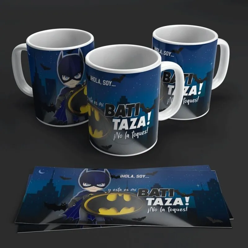 Taza No toques mi taza con diseños de superhéroes