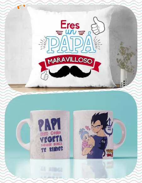 Pack Día del Padre Cojín El Mejor Papá del Mundo y Taza