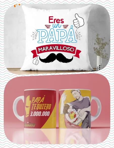 Pack Día del Padre Cojín El Mejor Papá del Mundo y Taza