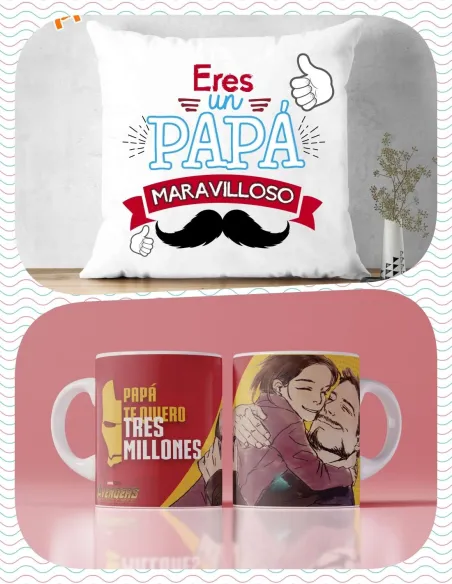 Pack Día del Padre Cojín El Mejor Papá del Mundo y Taza