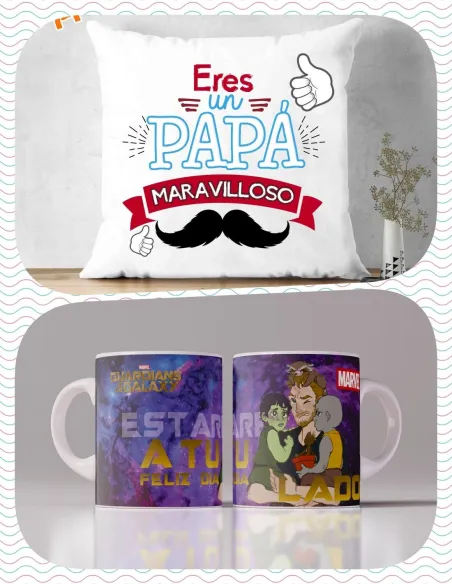 Pack Día del Padre Cojín El Mejor Papá del Mundo y Taza