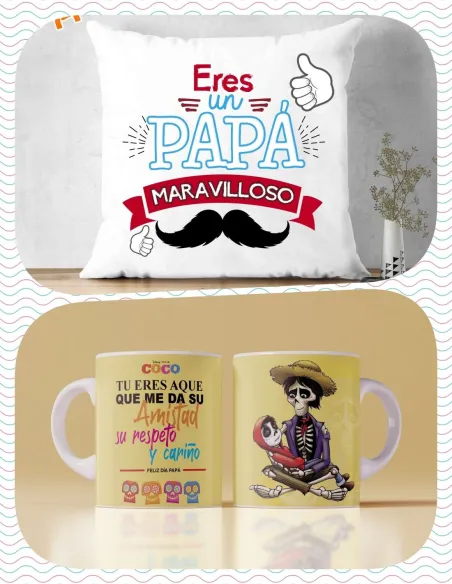 Pack Día del Padre Cojín El Mejor Papá del Mundo y Taza