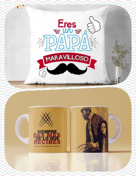 Pack Día del Padre Cojín El Mejor Papá del Mundo y Taza