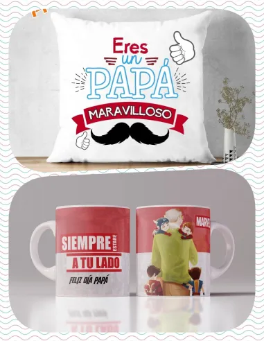 Pack Día del Padre Cojín El Mejor Papá del Mundo y Taza