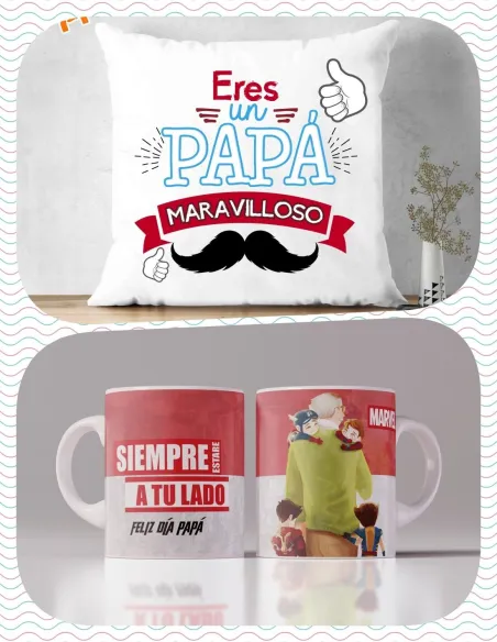 Pack Día del Padre Cojín El Mejor Papá del Mundo y Taza