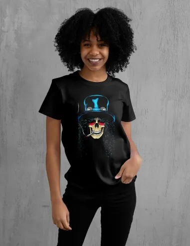 Camiseta calavera azul banda rock