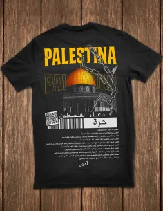 Camiseta Palestina con bandera bordada y Mezquita de Jerusalén en la espalda