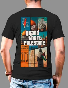 Camiseta Grand Theft Palestine diseño estilo GTA 2