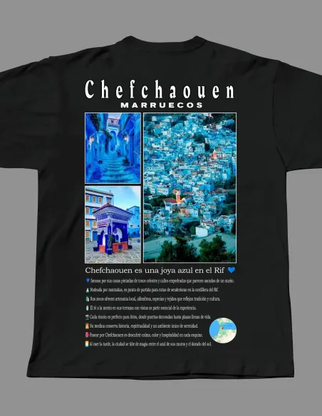 Camiseta Chefchaouen Marruecos diseño DTF